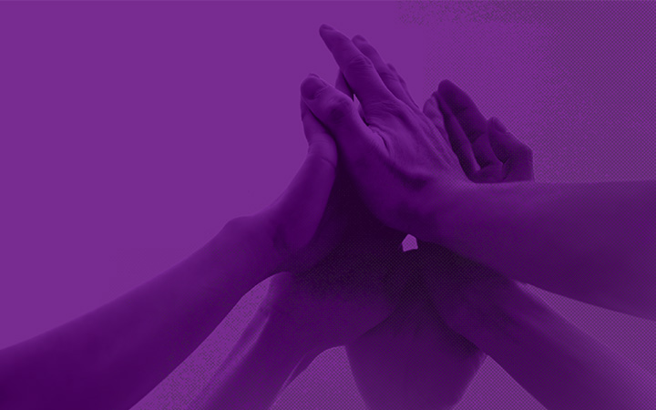 Hands reaching up to touch.